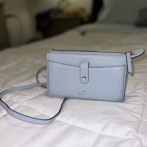 kate spade pale blue pebbled leather crossbody wallet